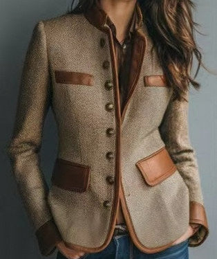 Tweed Long Sleeve Button Front Blazer