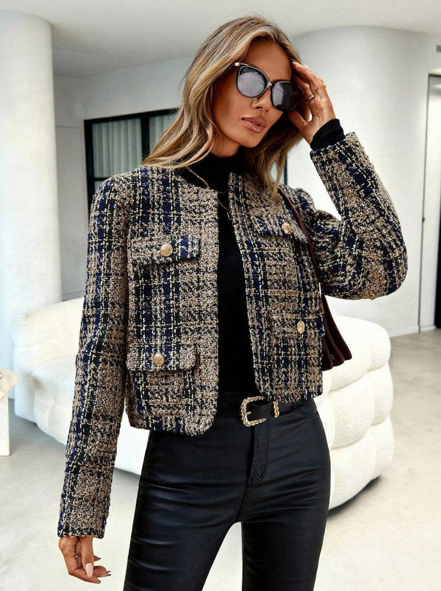 Tweed Plaid Cropped Jacket