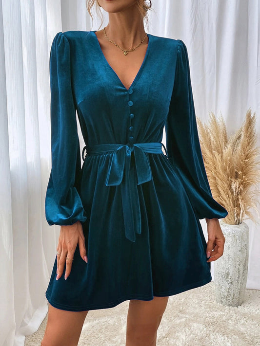 Velvet Long Sleeve Mini Dress