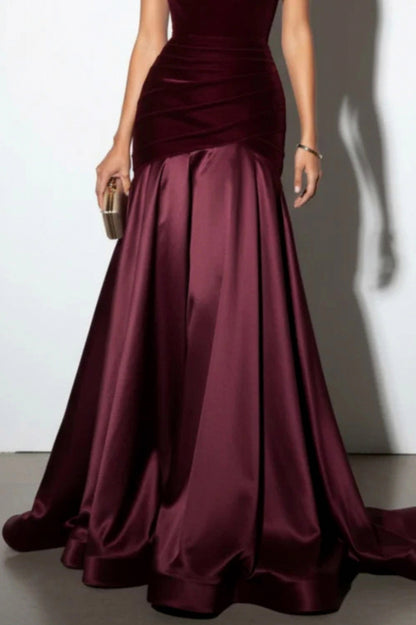 Velvet One Shoulder Drop Waist Maxi Dress