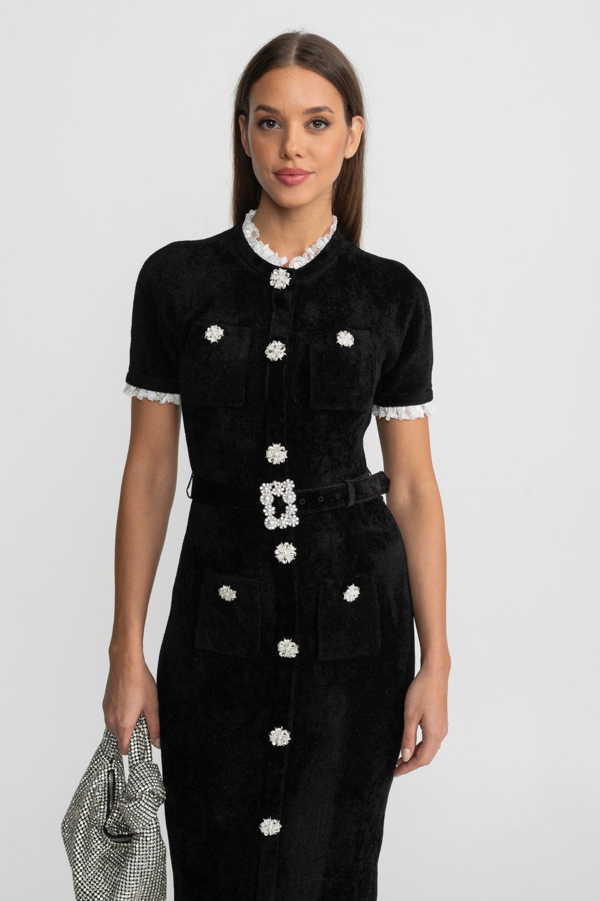 Velvet Short Sleeve Midi Dress