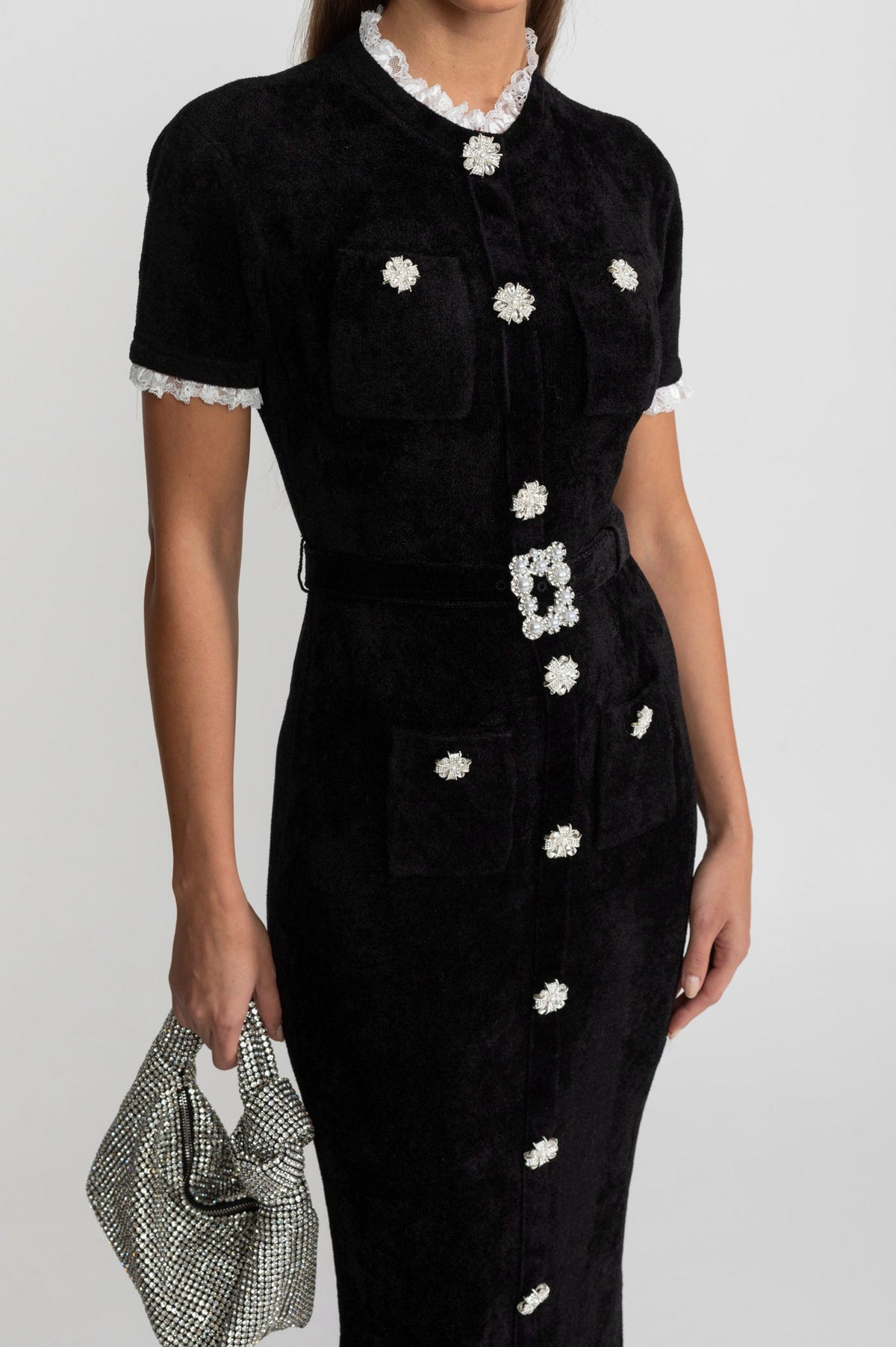 Velvet Short Sleeve Midi Dress