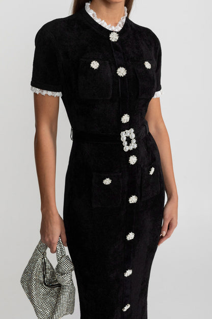 Velvet Short Sleeve Midi Dress