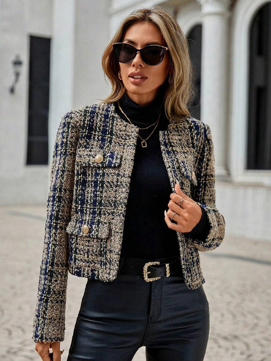 Tweed plaid cropped jacket